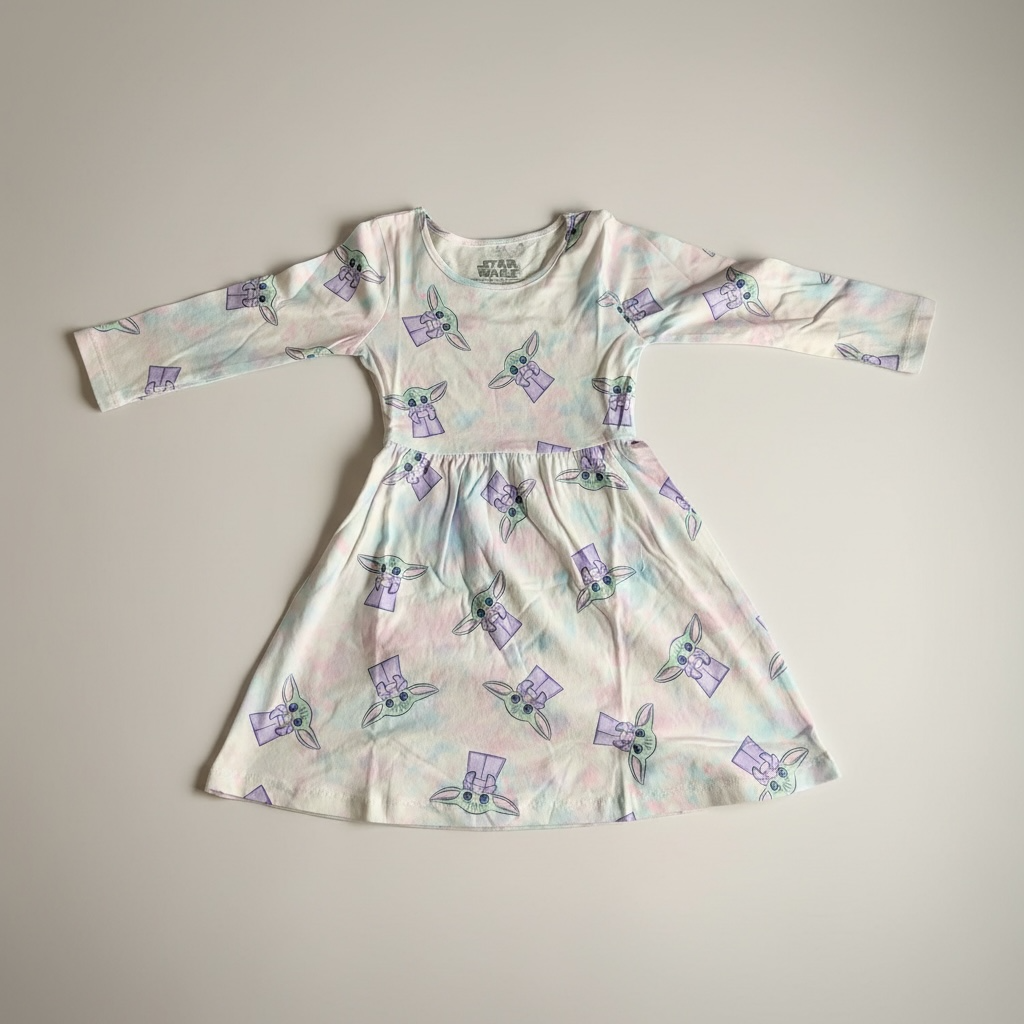 Star Wars The Child Baby Yoda Long Sleeve Dress (White) - XS