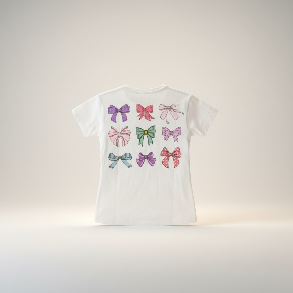Colorful Bows White T-Shirt - XS