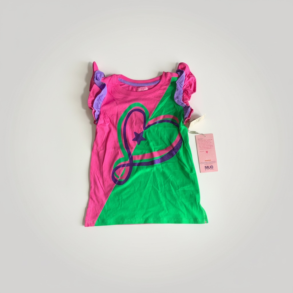 Color Block Heart Flutter Sleeve Tee - Small