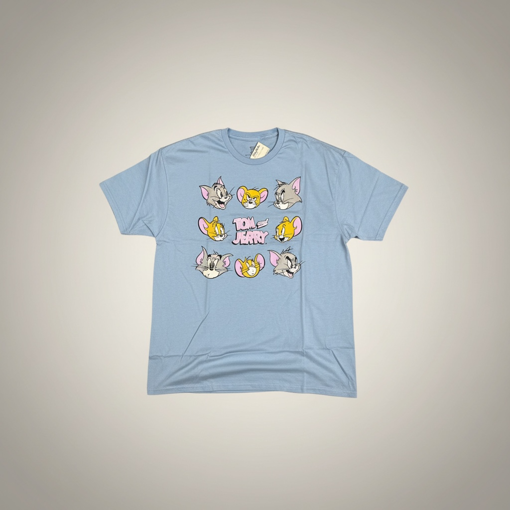 Tom & Jerry Faces Graphic Tee (Light Blue) - Large