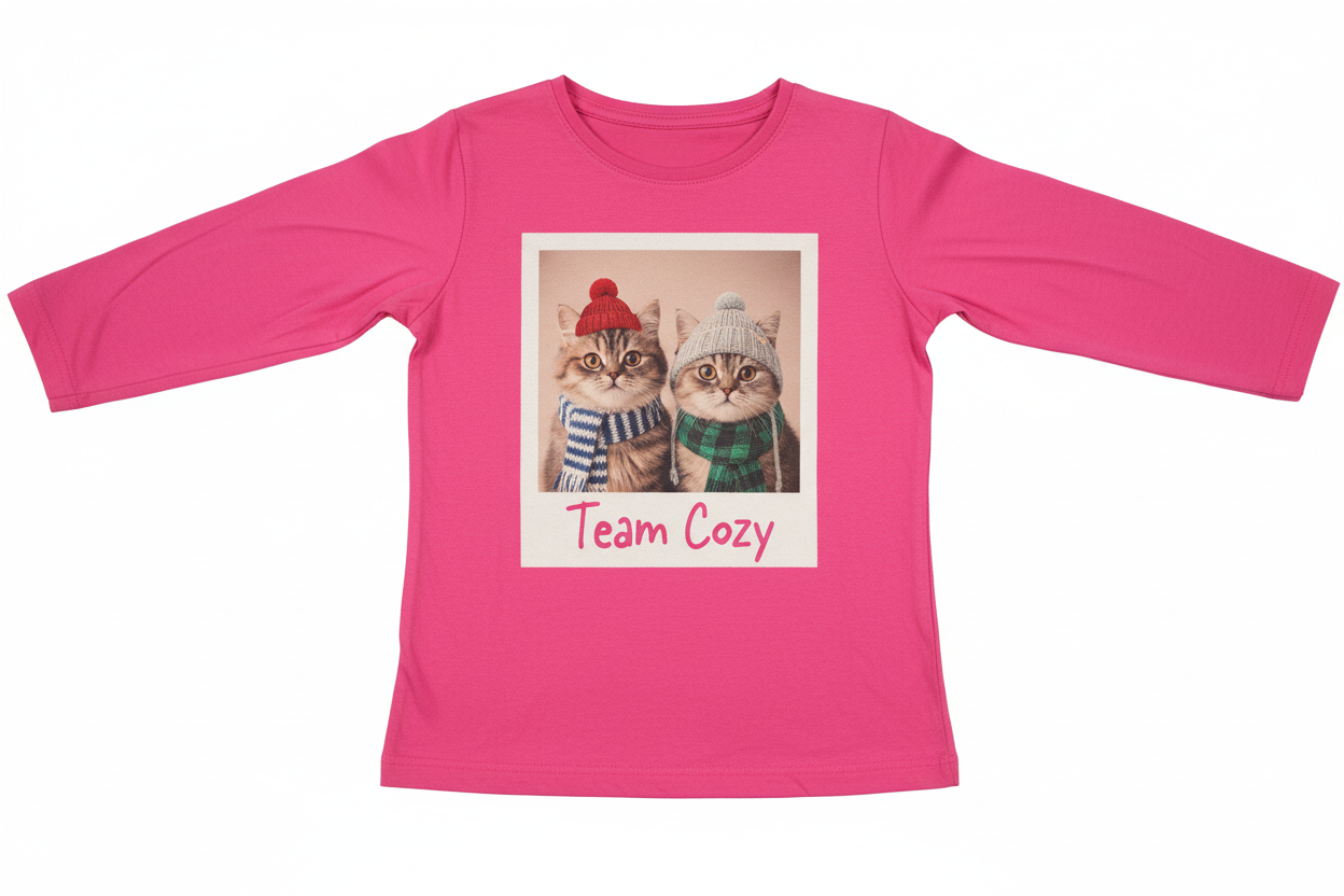 Team Cozy Cats Pink Long Sleeve Tee
